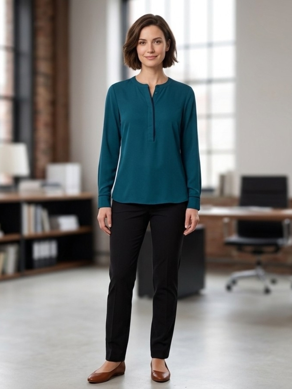 Apt. 9 Dark Teal Long-Sleeve Henley Blouse